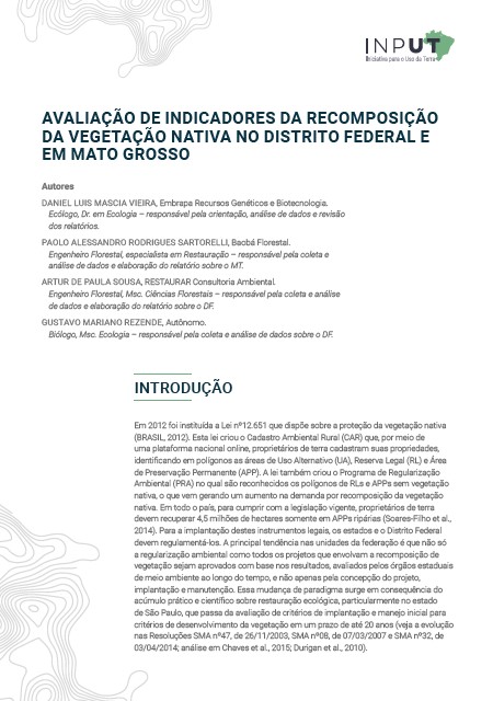 Avaliação de indicadores da recomposição da vegetação nativa no Distrito Federal e em Mato Grosso